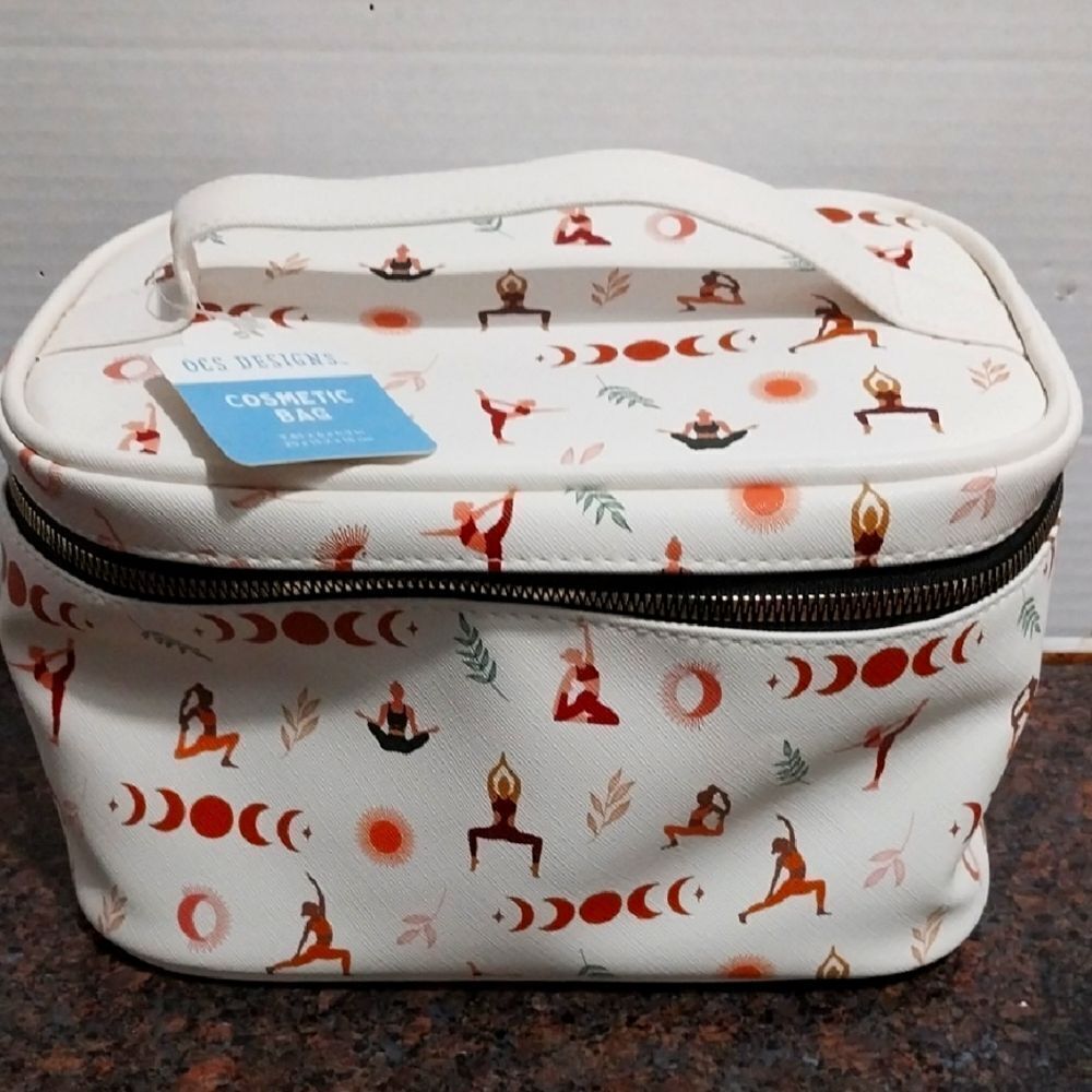 Large White Yoga Pattern Cosmetic Bag...NEW With Tag
